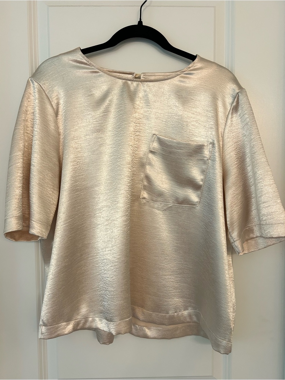 Satin Short-Sleeve Pocket Top - Cream